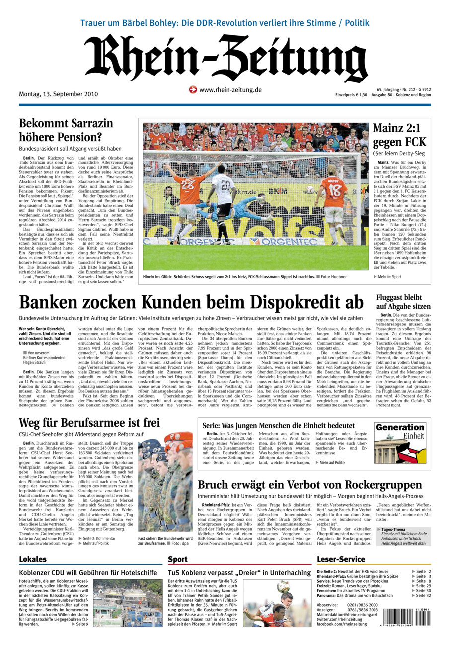 Rhein-Zeitung Koblenz & Region vom Montag, 13.09.2010