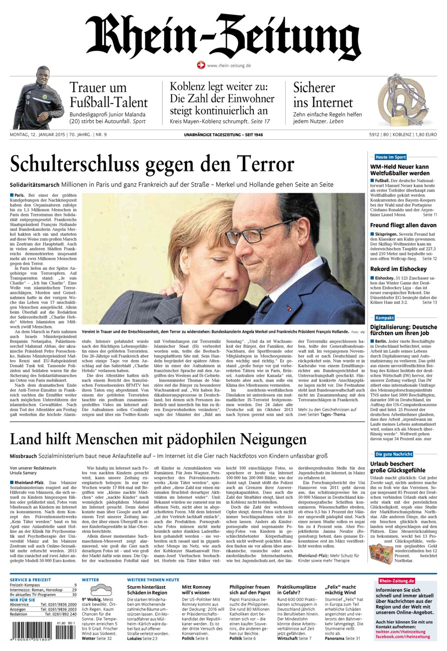 Rhein-Zeitung Koblenz & Region vom Montag, 12.01.2015