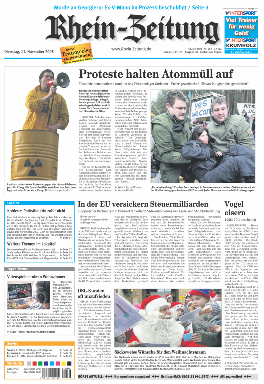 Rhein-Zeitung Koblenz & Region vom Dienstag, 11.11.2008