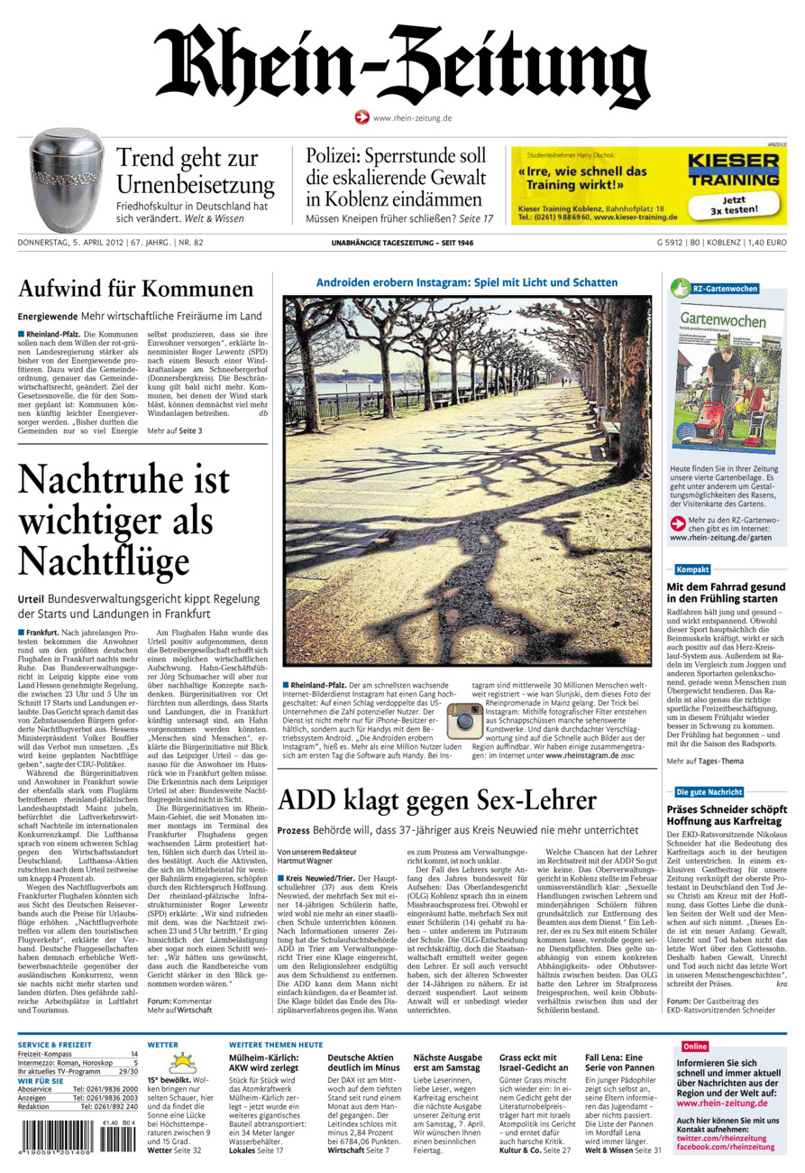Rhein-Zeitung Koblenz & Region vom Donnerstag, 05.04.2012