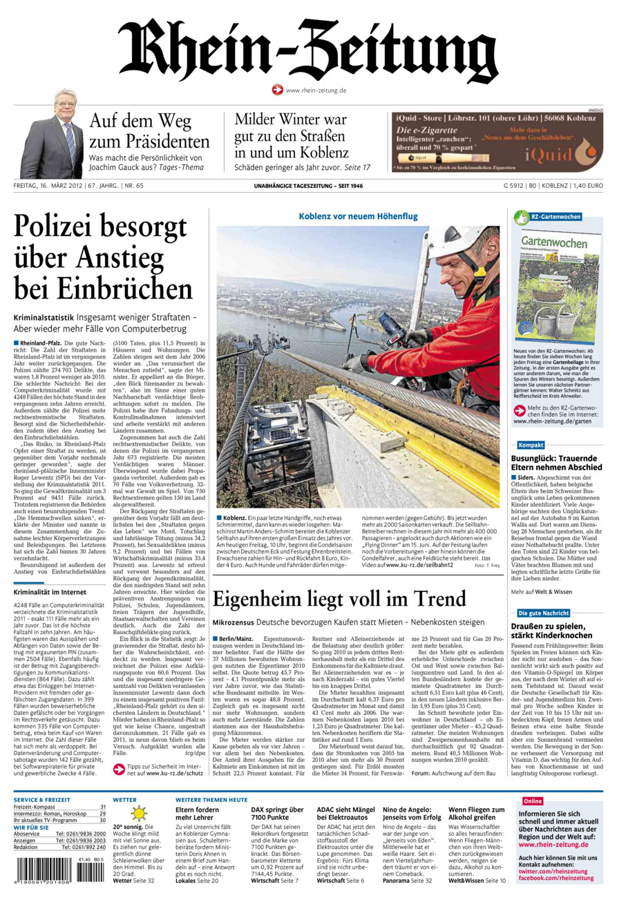 Rhein-Zeitung Koblenz & Region vom Freitag, 16.03.2012