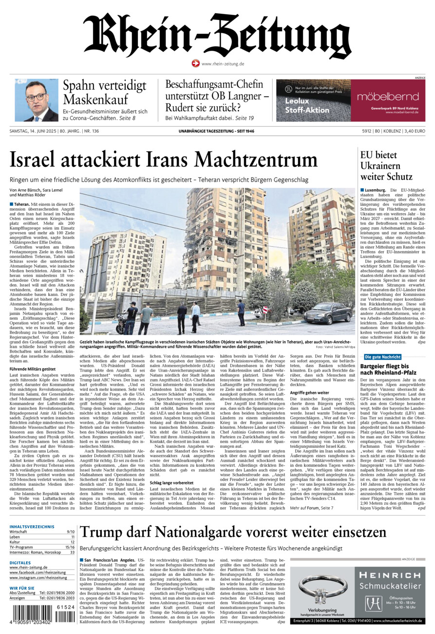 Rhein-Zeitung Koblenz & Region vom Samstag, 14.06.2025