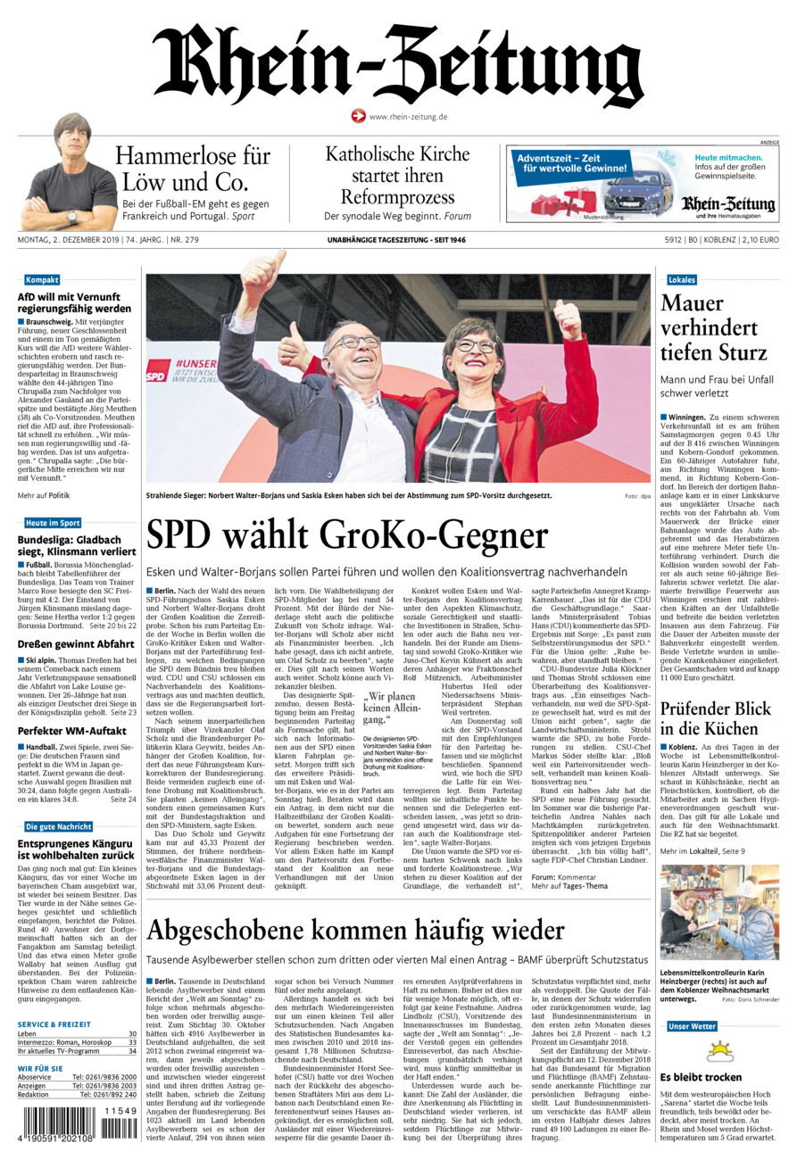 Rhein-Zeitung Koblenz & Region vom Montag, 02.12.2019