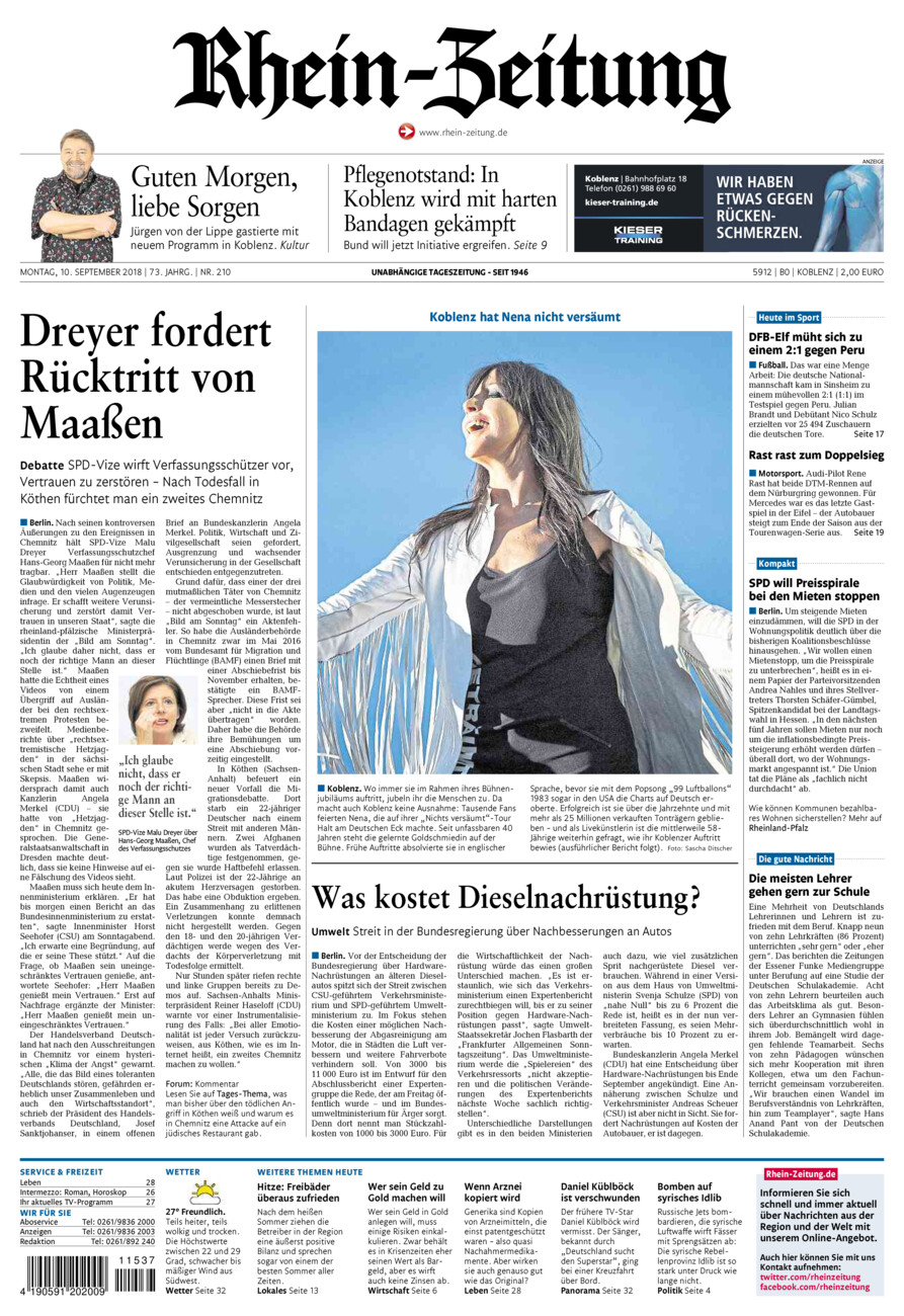 Rhein-Zeitung Koblenz & Region vom Montag, 10.09.2018