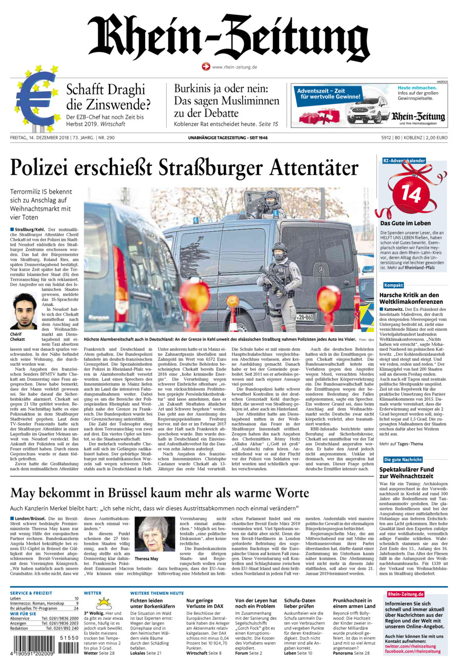 Rhein-Zeitung Koblenz & Region vom Freitag, 14.12.2018