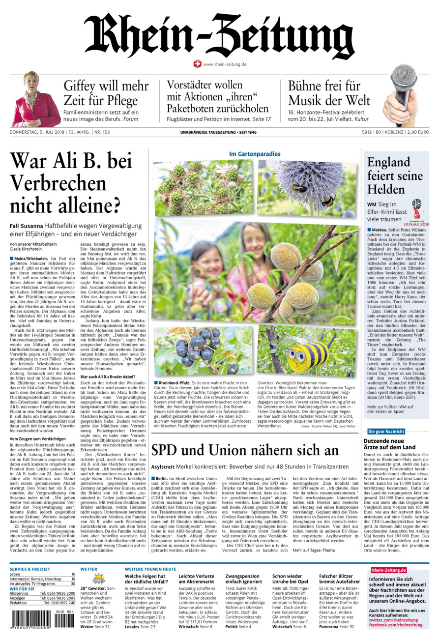 Rhein-Zeitung Koblenz & Region vom Donnerstag, 05.07.2018