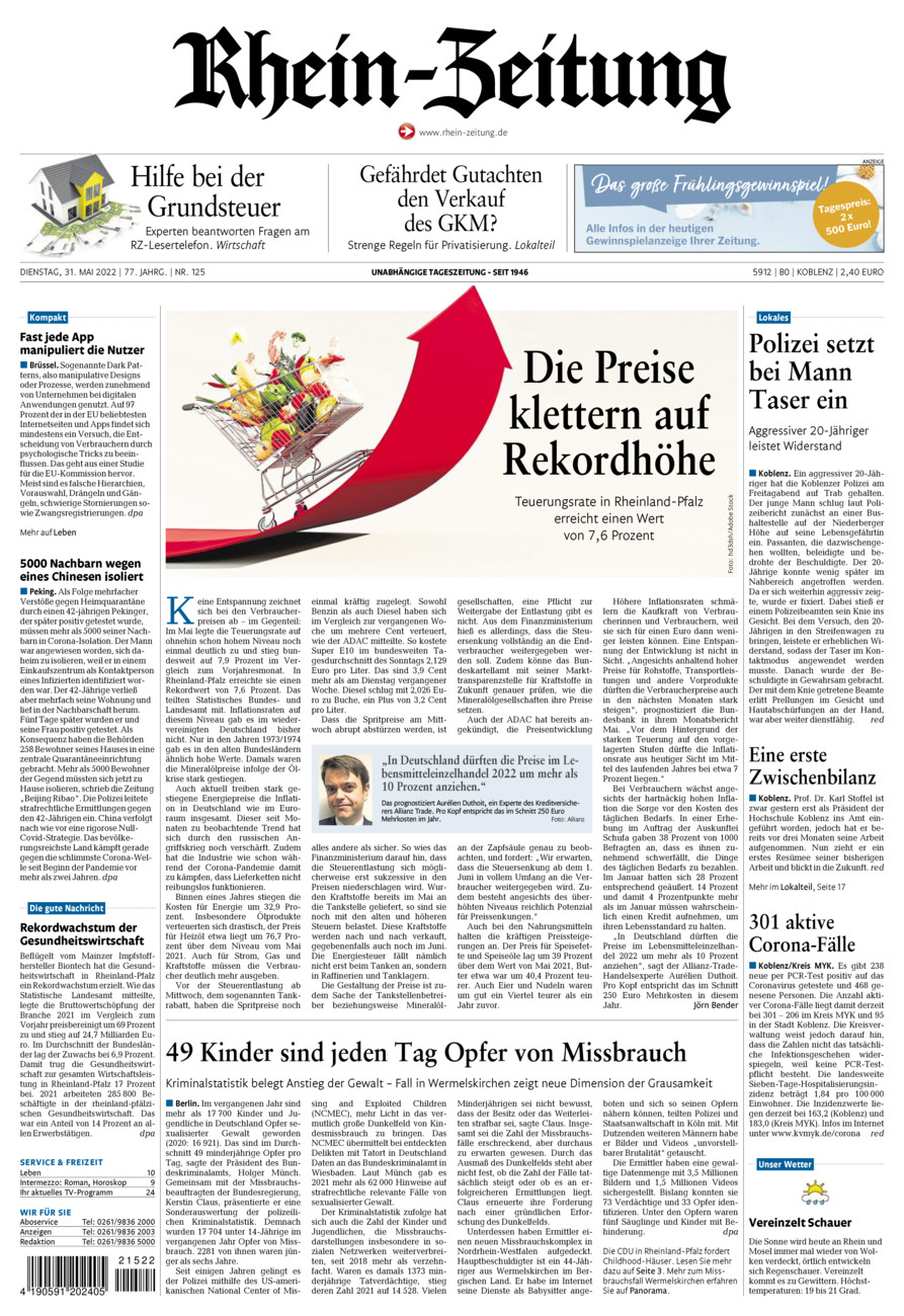 Rhein-Zeitung Koblenz & Region vom Dienstag, 31.05.2022