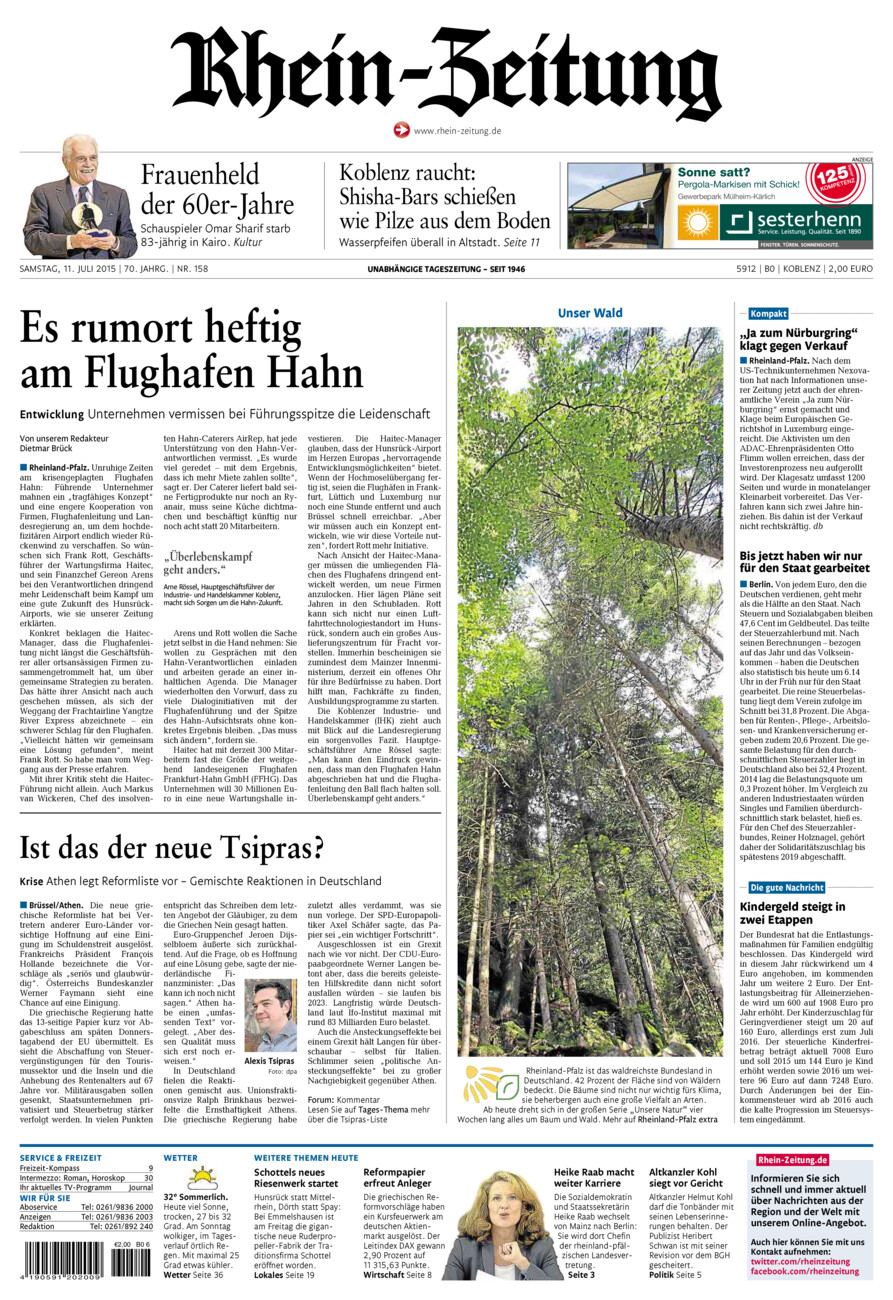 Rhein-Zeitung Koblenz & Region vom Samstag, 11.07.2015