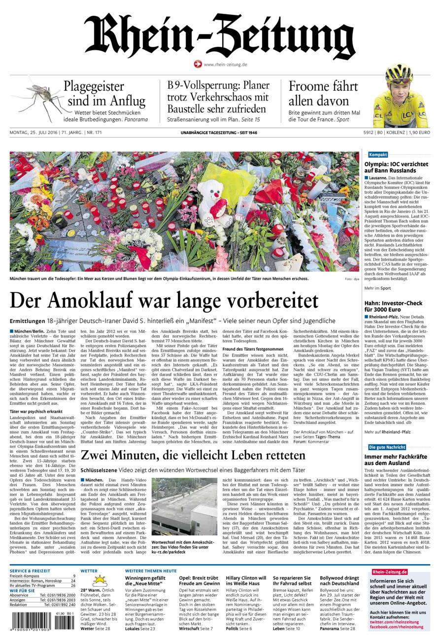 Rhein-Zeitung Koblenz & Region vom Montag, 25.07.2016