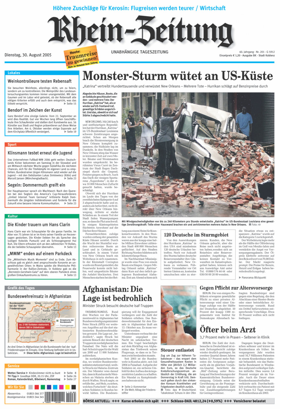 Rhein-Zeitung Koblenz & Region vom Dienstag, 30.08.2005