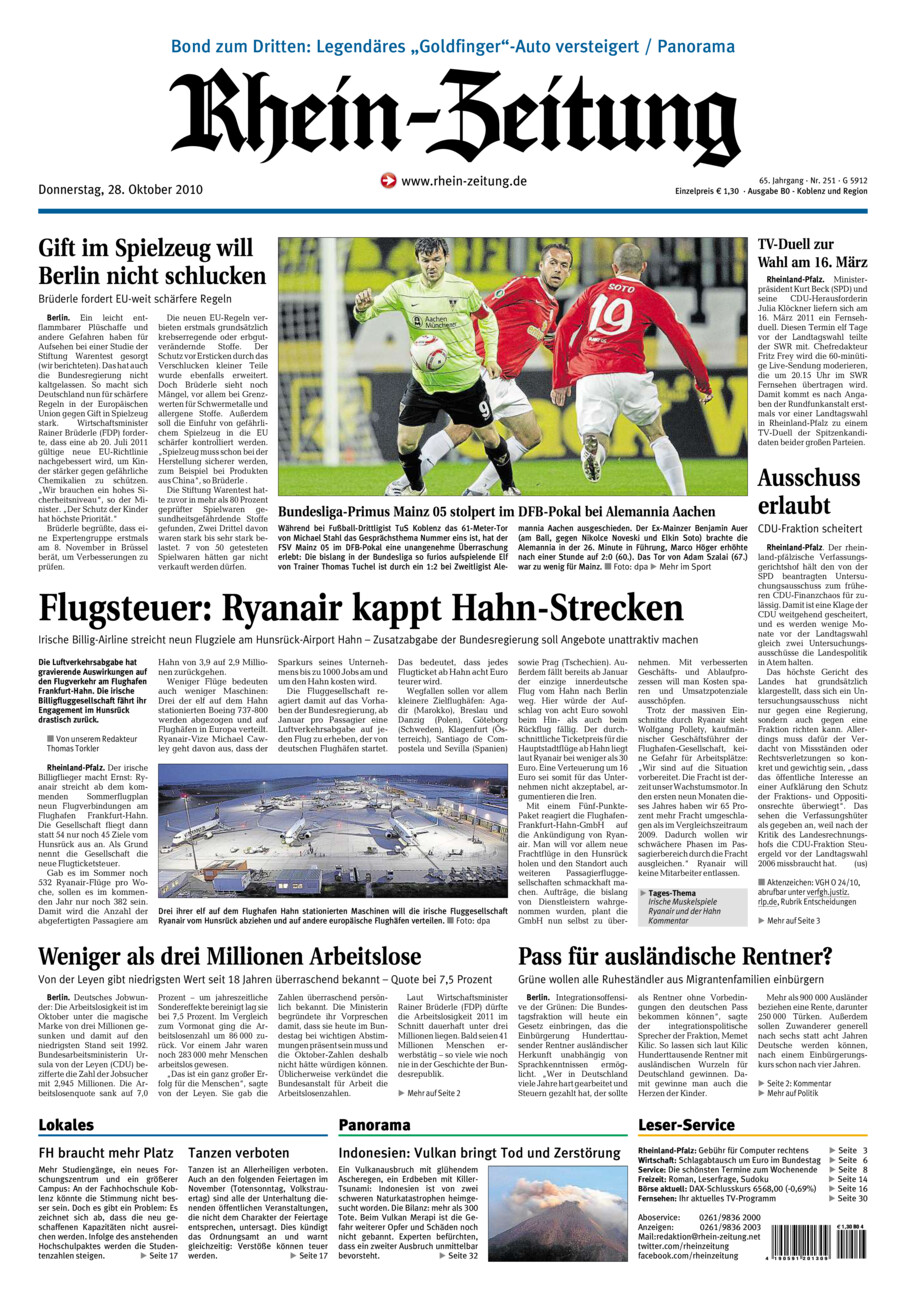Rhein-Zeitung Koblenz & Region vom Donnerstag, 28.10.2010