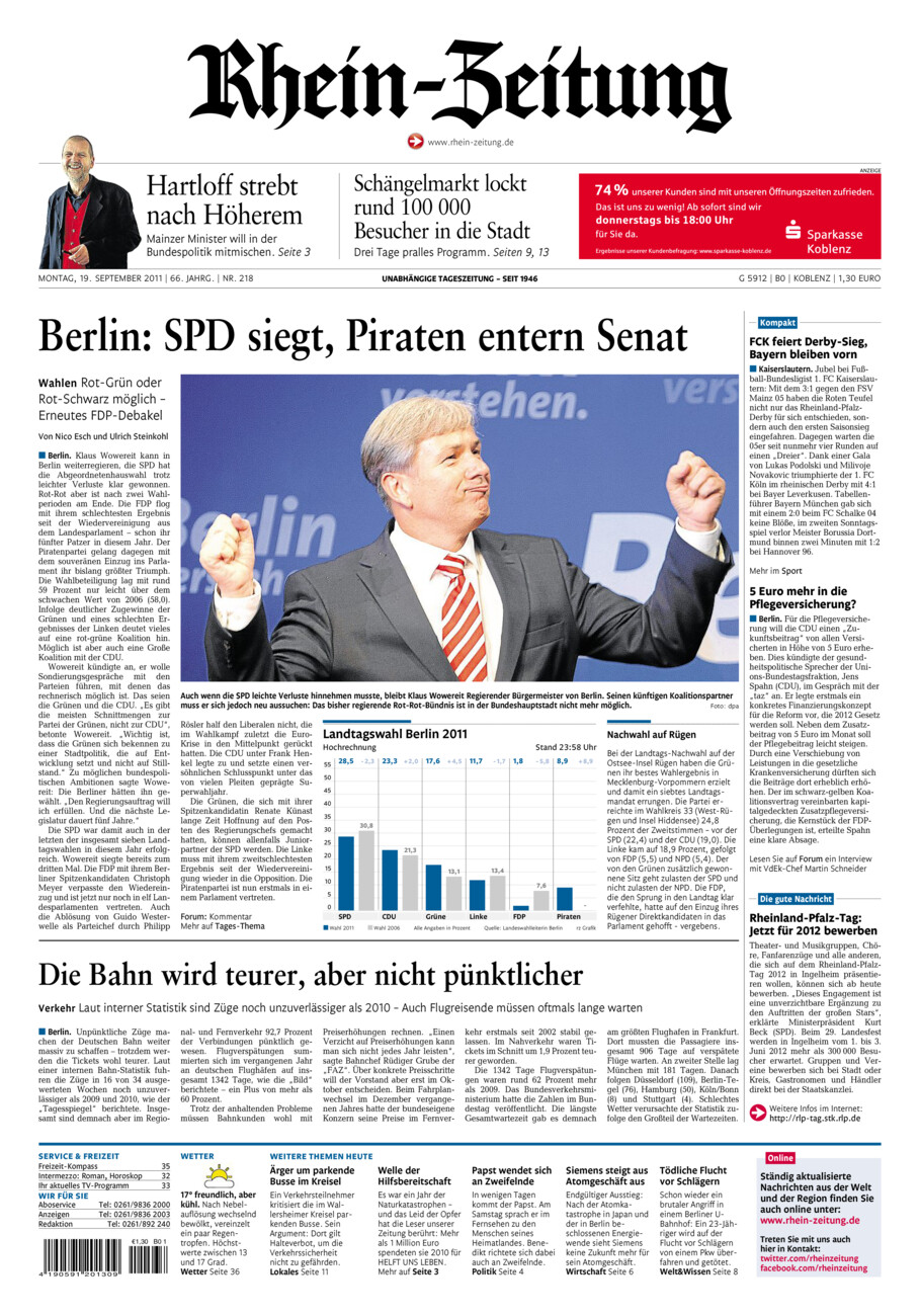 Rhein-Zeitung Koblenz & Region vom Montag, 19.09.2011