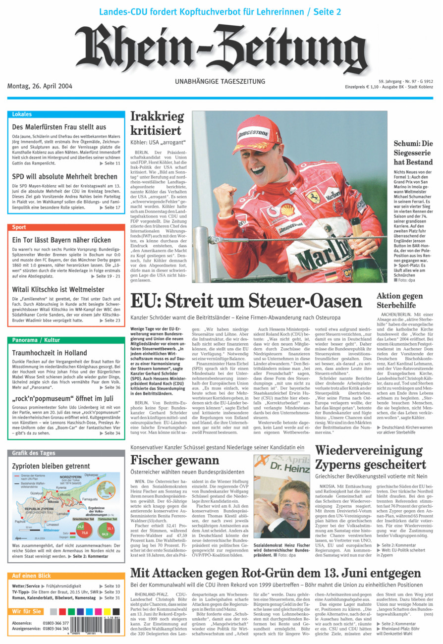 Rhein-Zeitung Koblenz & Region vom Montag, 26.04.2004