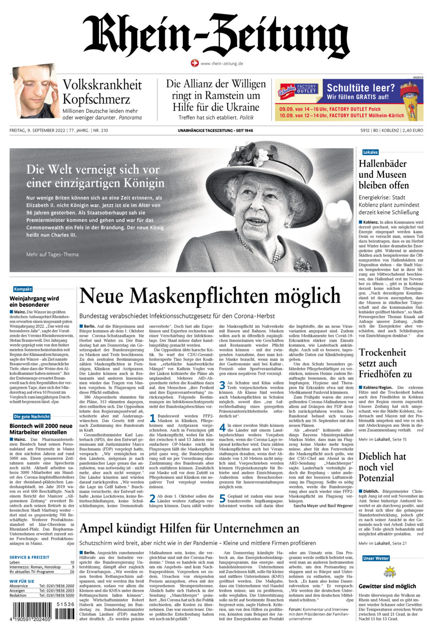 Rhein-Zeitung Koblenz & Region vom Freitag, 09.09.2022