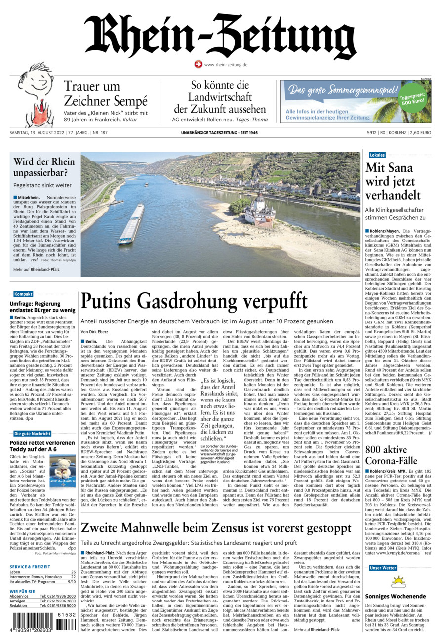 Rhein-Zeitung Koblenz & Region vom Samstag, 13.08.2022