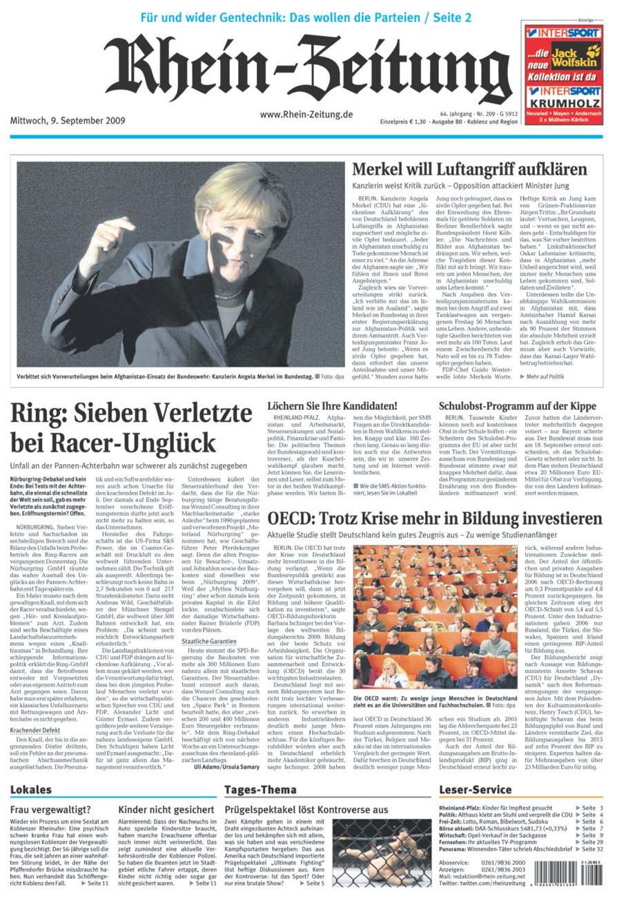 Rhein-Zeitung Koblenz & Region vom Mittwoch, 09.09.2009