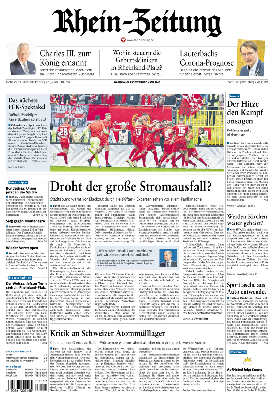 Rhein-Zeitung Koblenz & Region vom Montag, 12.09.2022