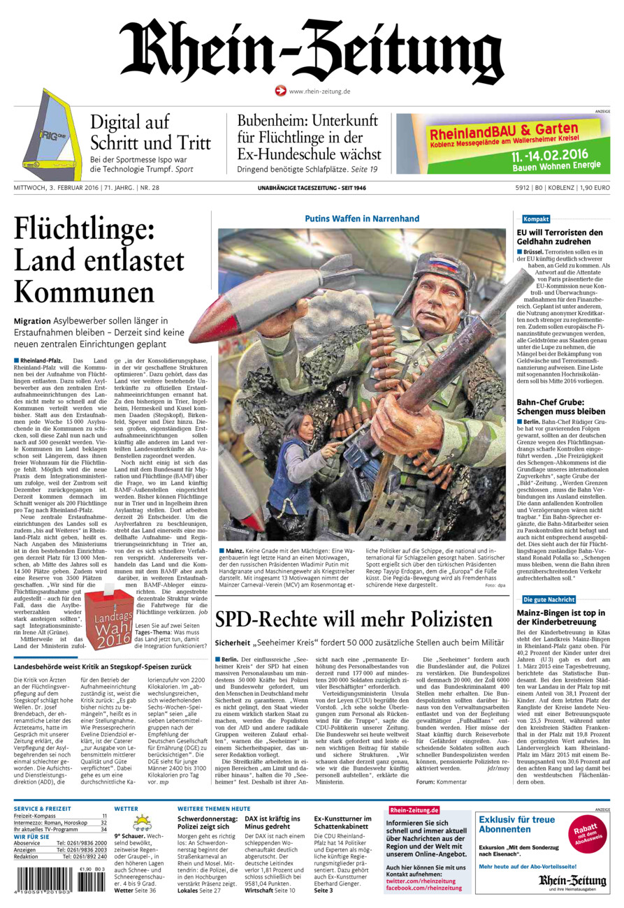 Rhein-Zeitung Koblenz & Region vom Mittwoch, 03.02.2016