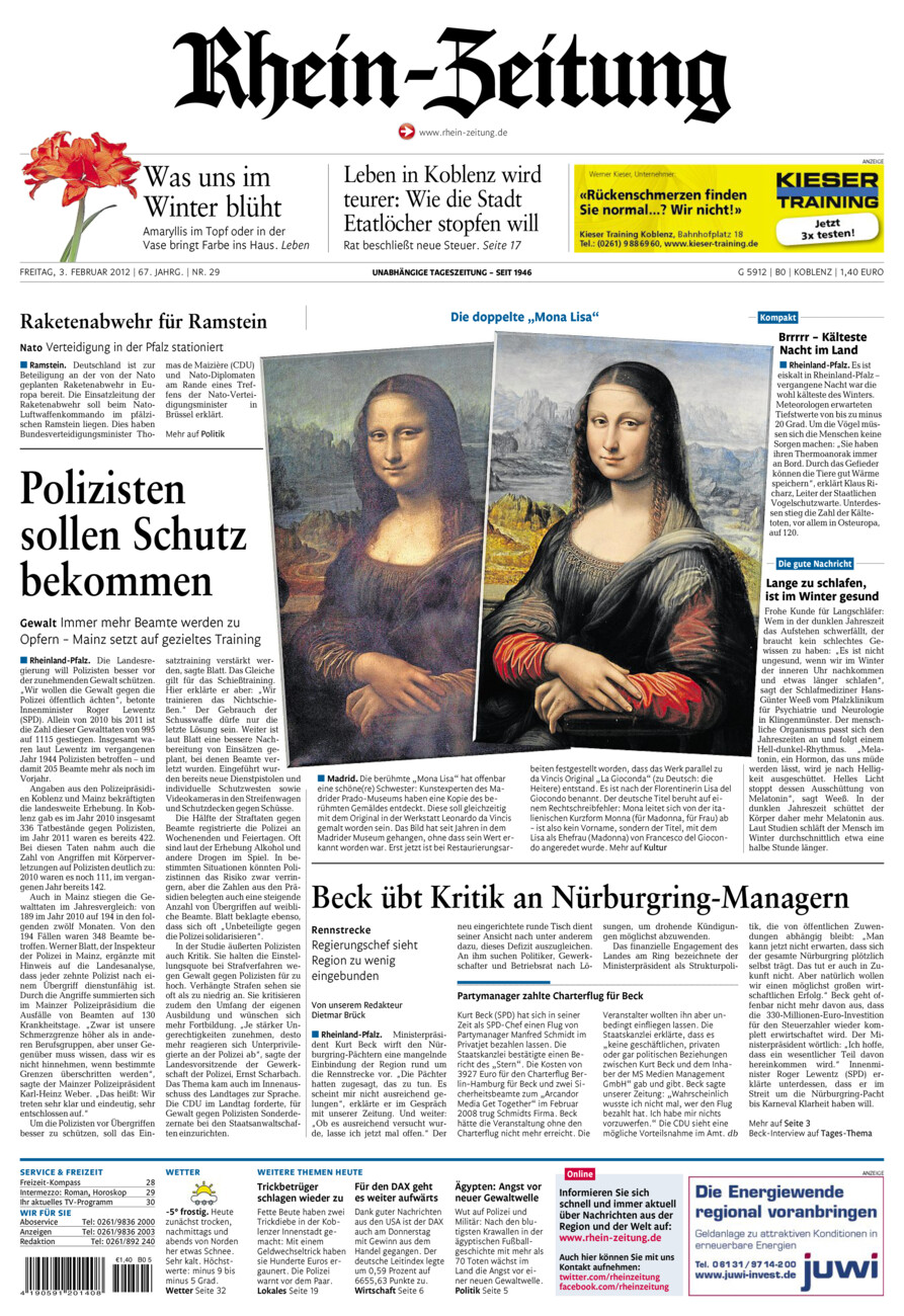 Rhein-Zeitung Koblenz & Region vom Freitag, 03.02.2012
