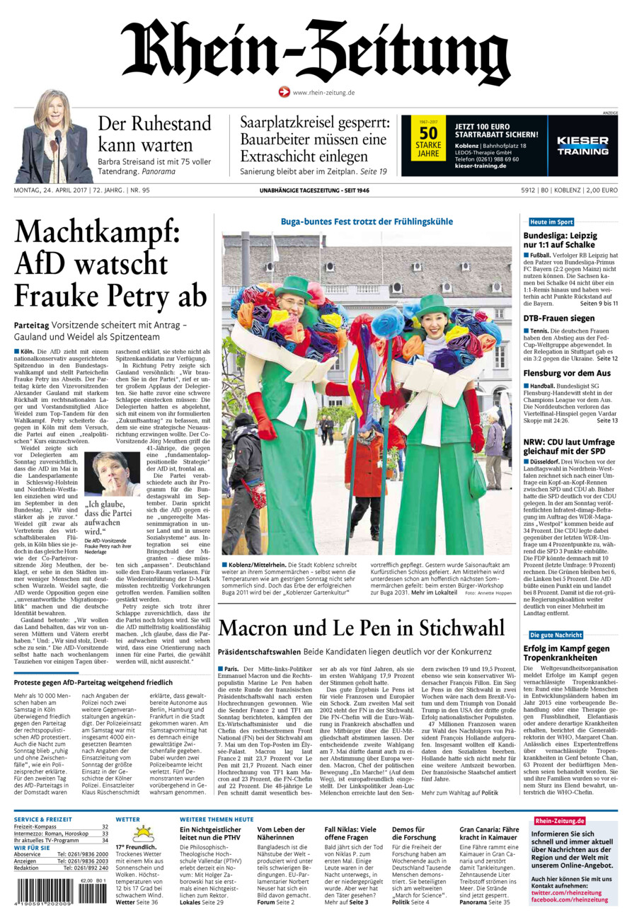 Rhein-Zeitung Koblenz & Region vom Montag, 24.04.2017