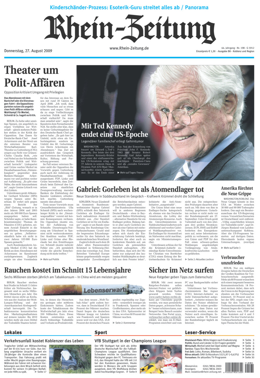 Rhein-Zeitung Koblenz & Region vom Donnerstag, 27.08.2009