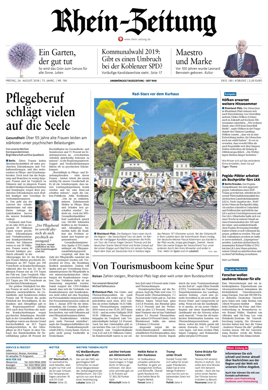 Rhein-Zeitung Koblenz & Region vom Freitag, 24.08.2018