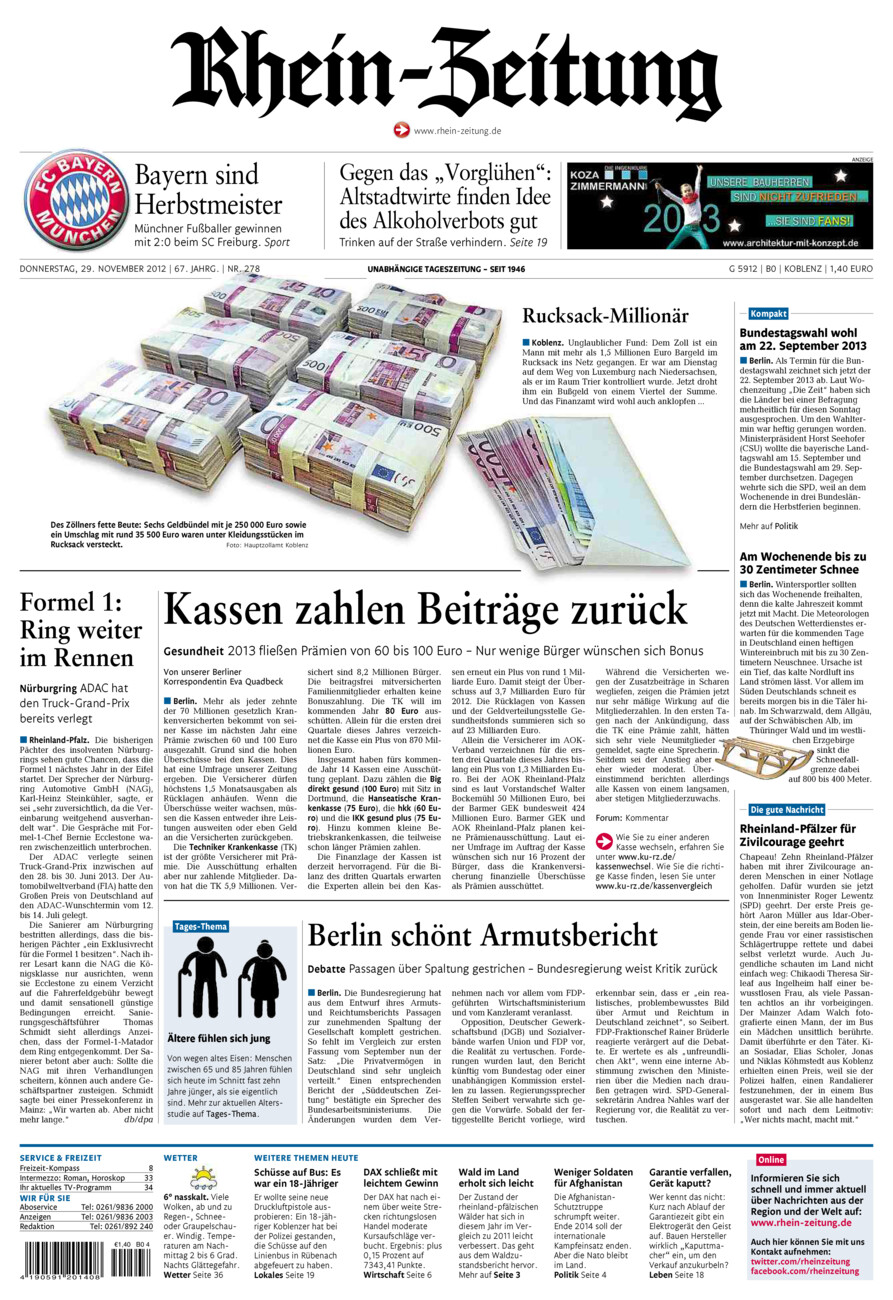 Rhein-Zeitung Koblenz & Region vom Donnerstag, 29.11.2012