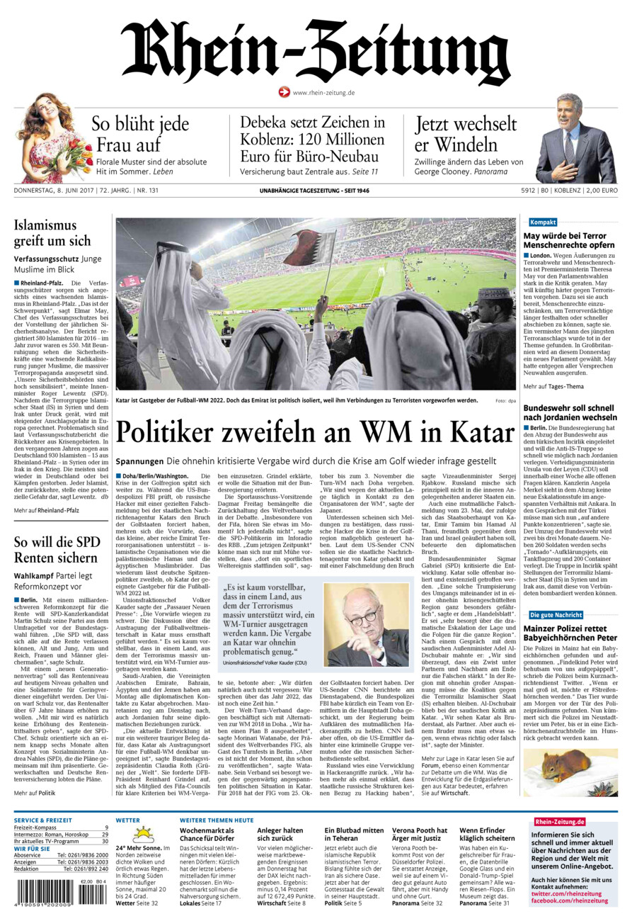 Rhein-Zeitung Koblenz & Region vom Donnerstag, 08.06.2017