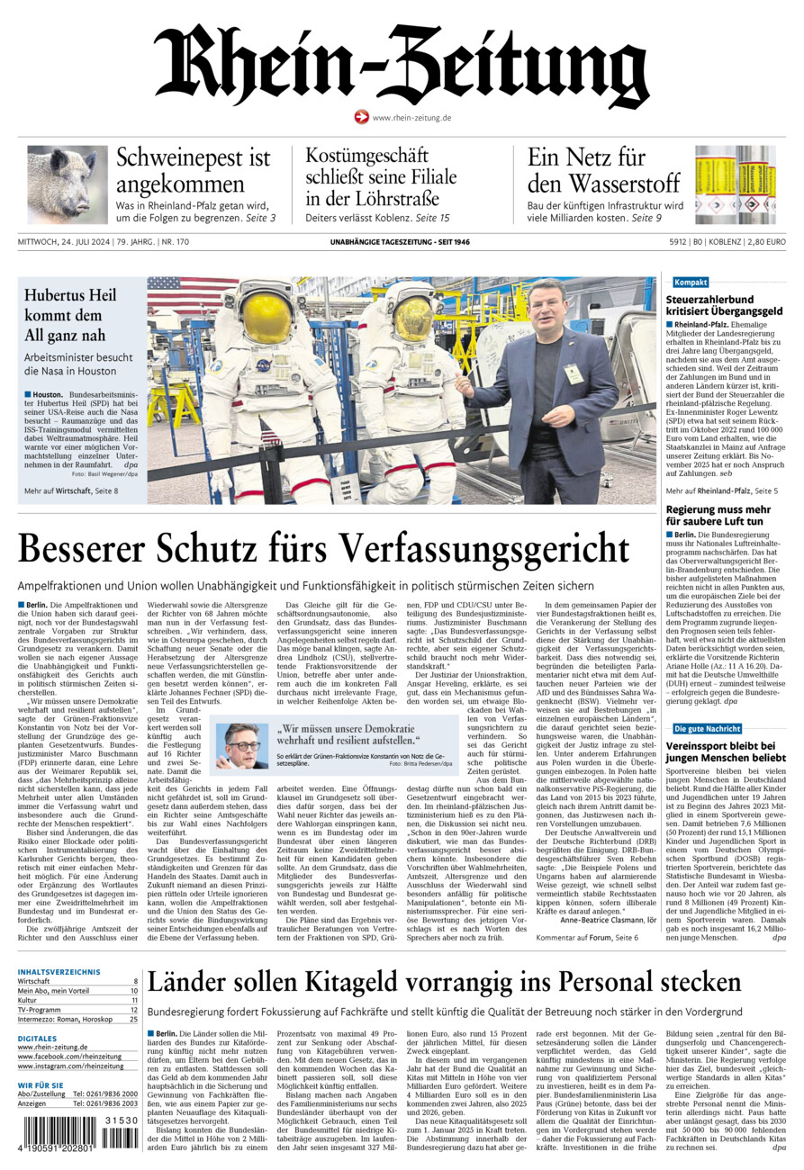 Rhein-Zeitung Koblenz & Region vom Mittwoch, 24.07.2024