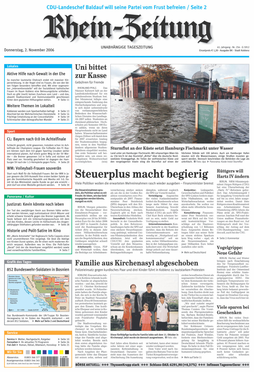 Rhein-Zeitung Koblenz & Region vom Donnerstag, 02.11.2006
