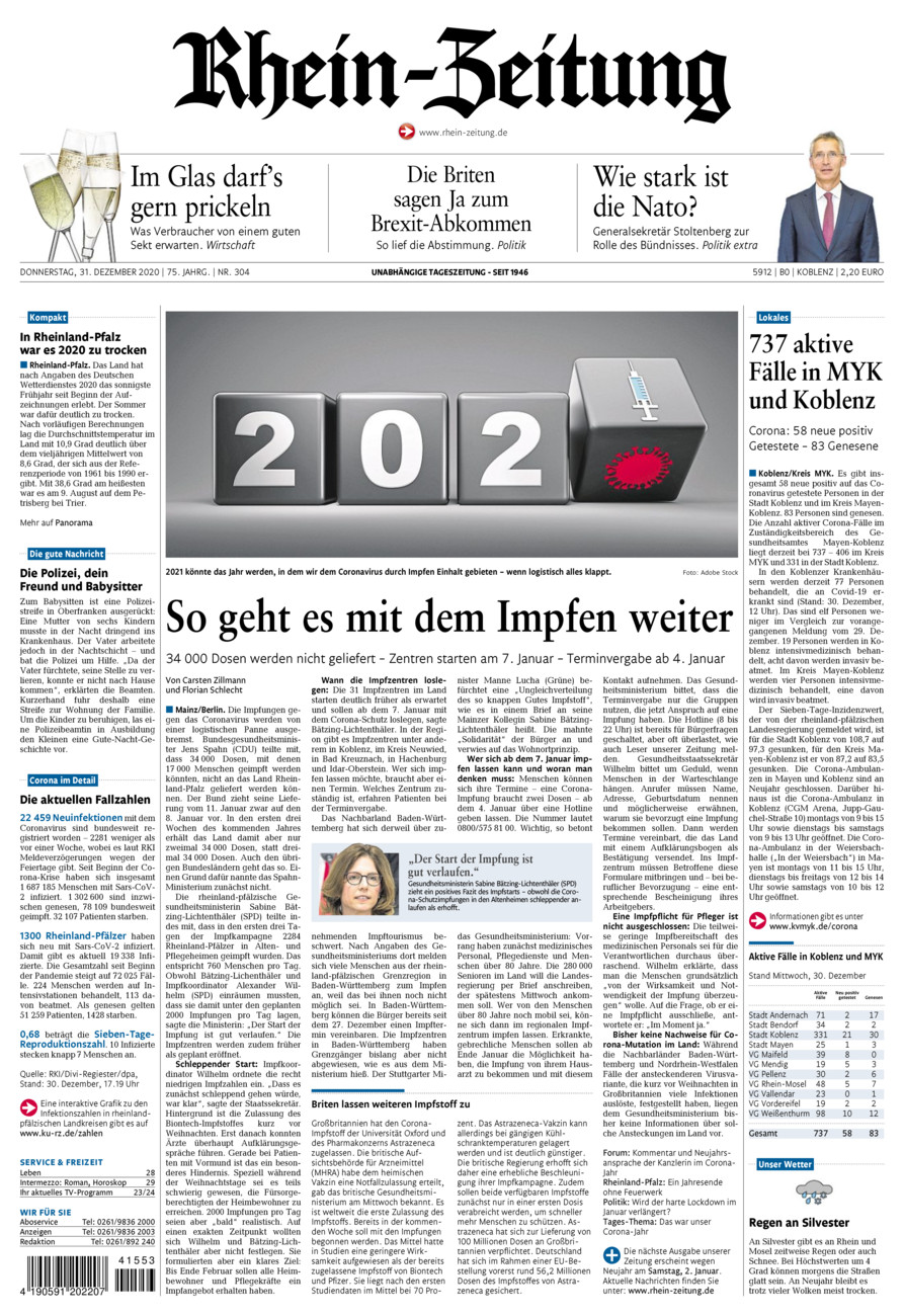 Rhein-Zeitung Koblenz & Region vom Donnerstag, 31.12.2020