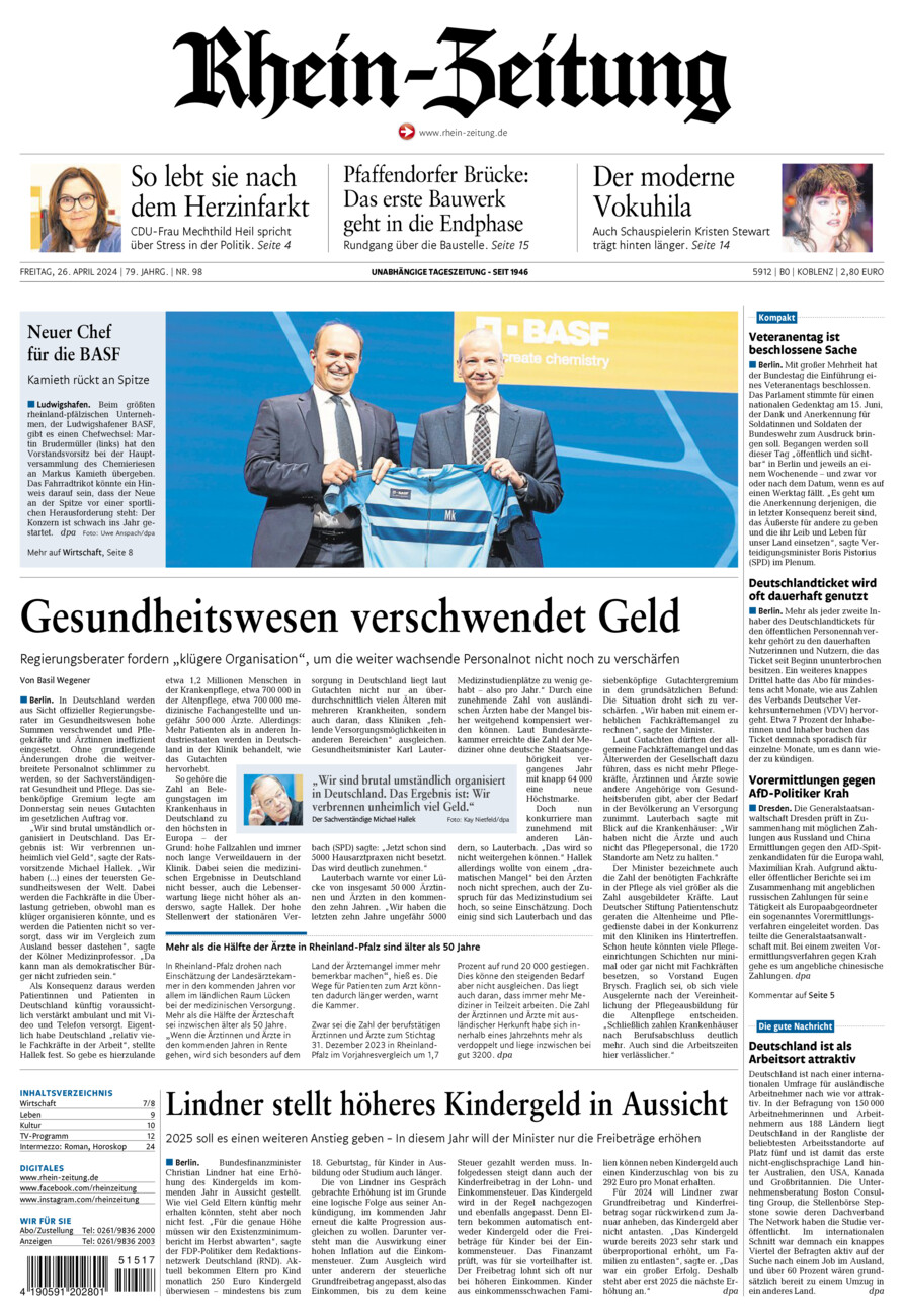 Rhein-Zeitung Koblenz & Region vom Freitag, 26.04.2024