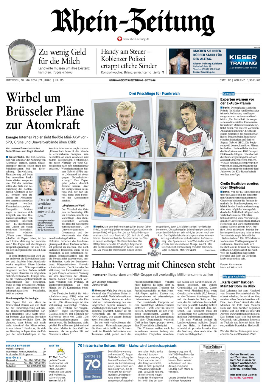 Rhein-Zeitung Koblenz & Region vom Mittwoch, 18.05.2016