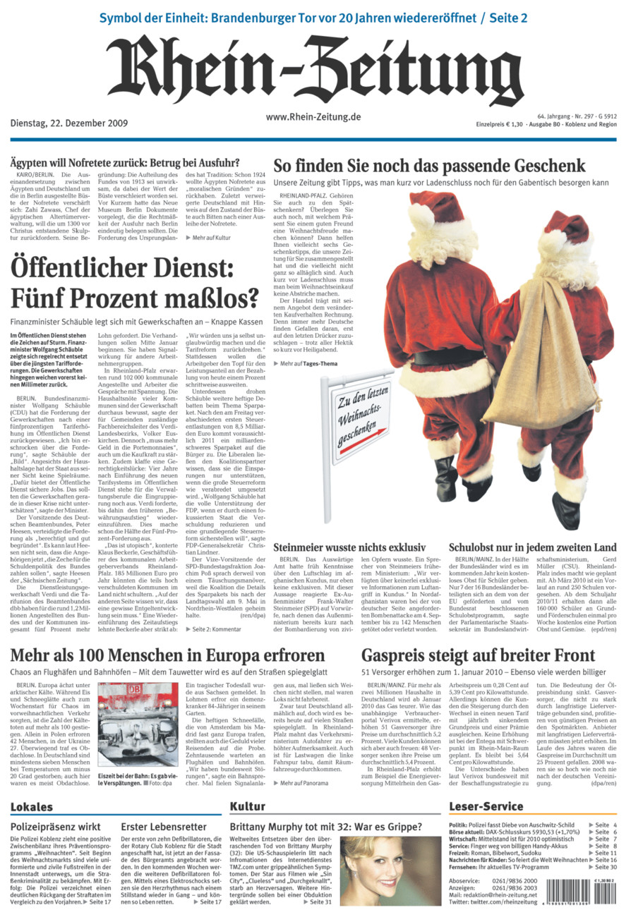 Rhein-Zeitung Koblenz & Region vom Dienstag, 22.12.2009