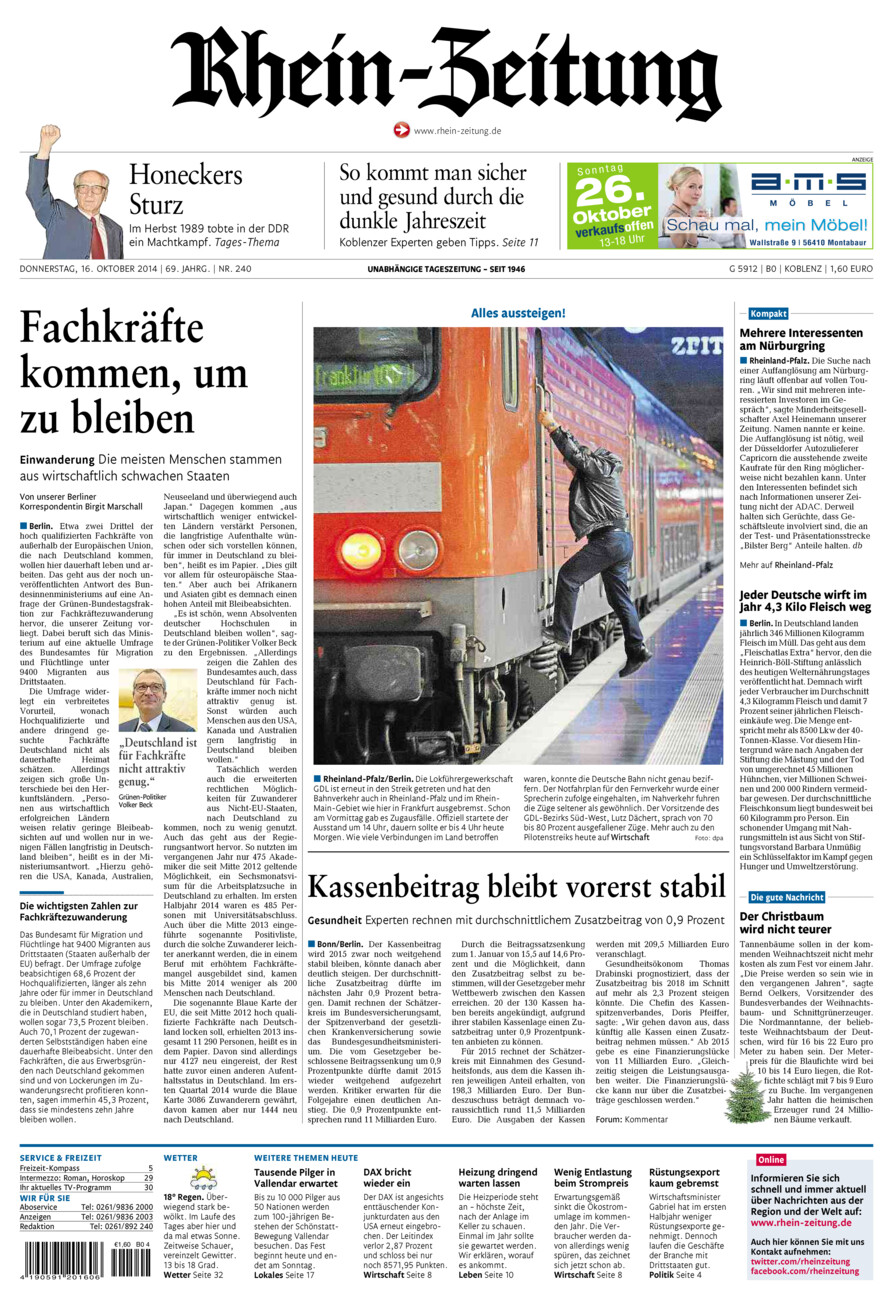 Rhein-Zeitung Koblenz & Region vom Donnerstag, 16.10.2014