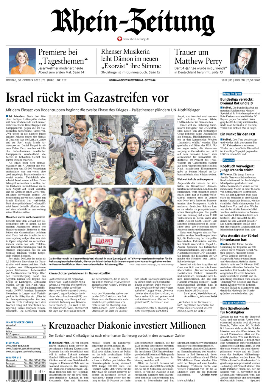 Rhein-Zeitung Koblenz & Region vom Montag, 30.10.2023