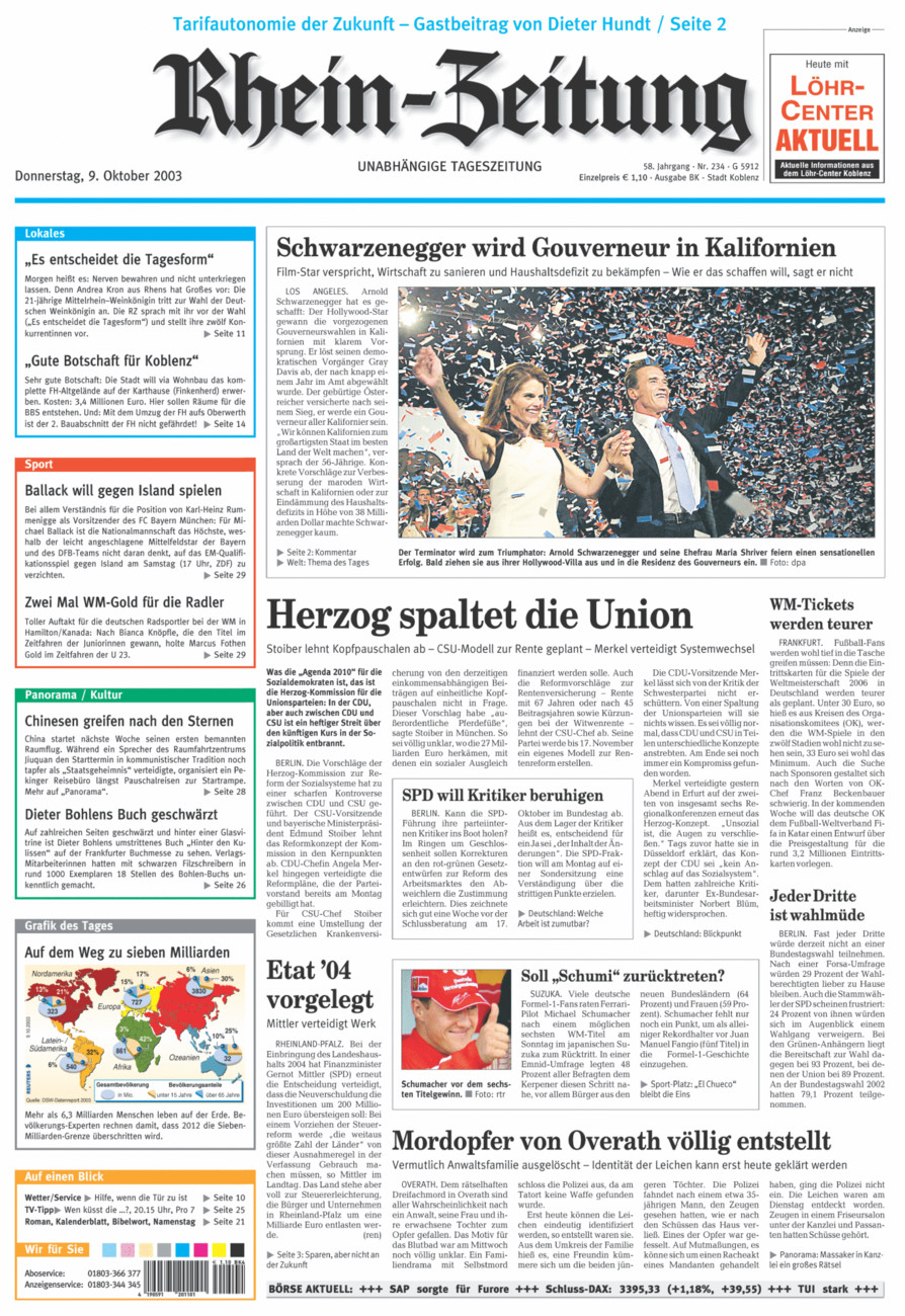Rhein-Zeitung Koblenz & Region vom Donnerstag, 09.10.2003
