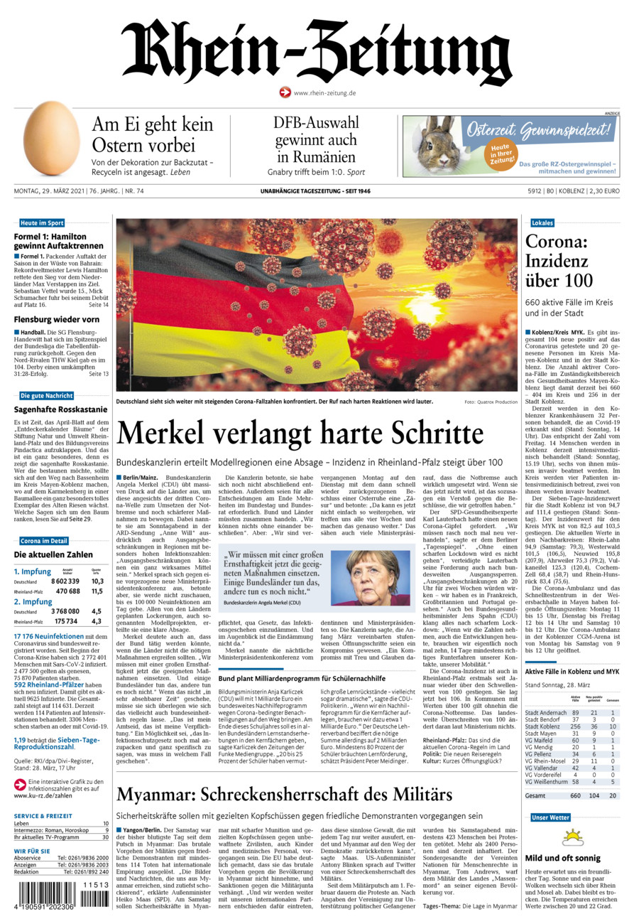Rhein-Zeitung Koblenz & Region vom Montag, 29.03.2021