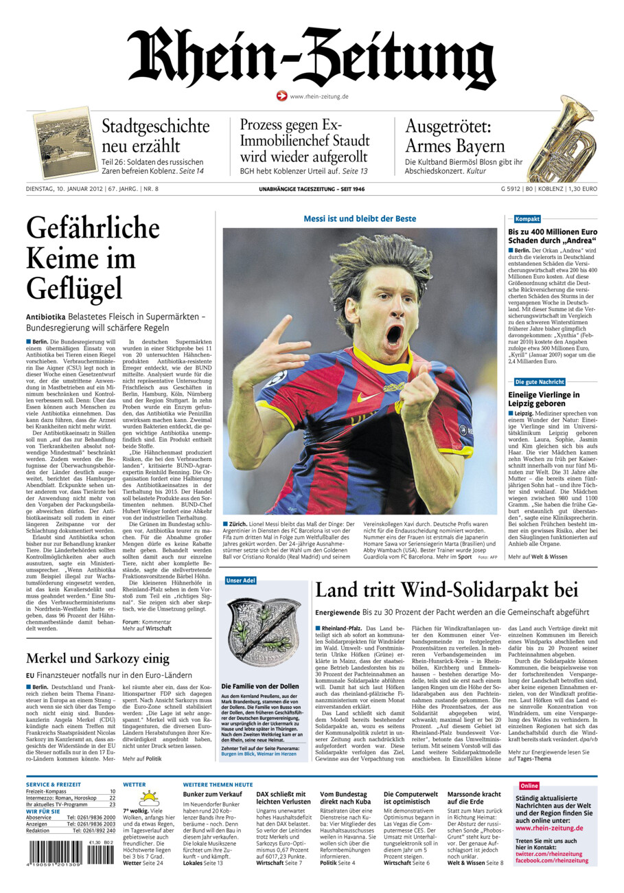 Rhein-Zeitung Koblenz & Region vom Dienstag, 10.01.2012