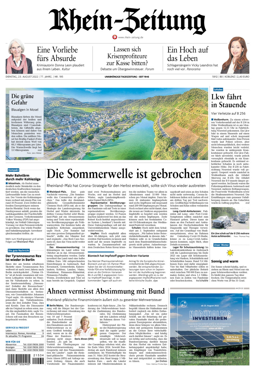 Rhein-Zeitung Koblenz & Region vom Dienstag, 23.08.2022
