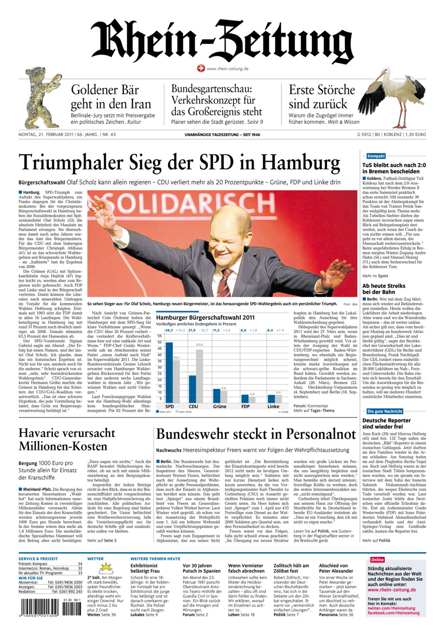 Rhein-Zeitung Koblenz & Region vom Montag, 21.02.2011