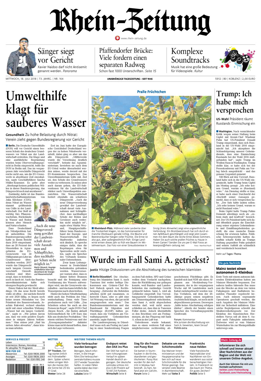 Rhein-Zeitung Koblenz & Region vom Mittwoch, 18.07.2018
