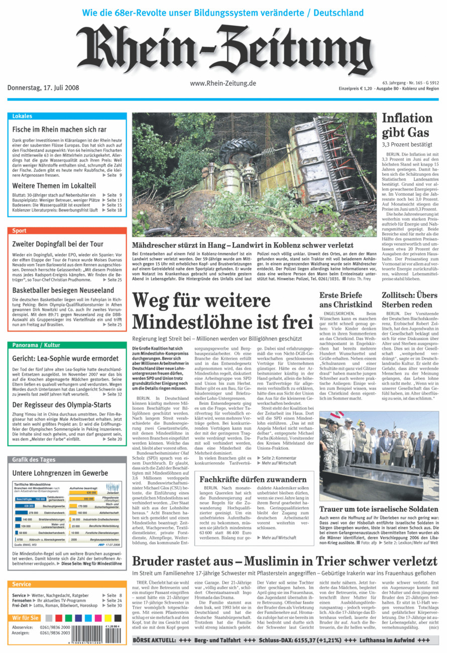 Rhein-Zeitung Koblenz & Region vom Donnerstag, 17.07.2008