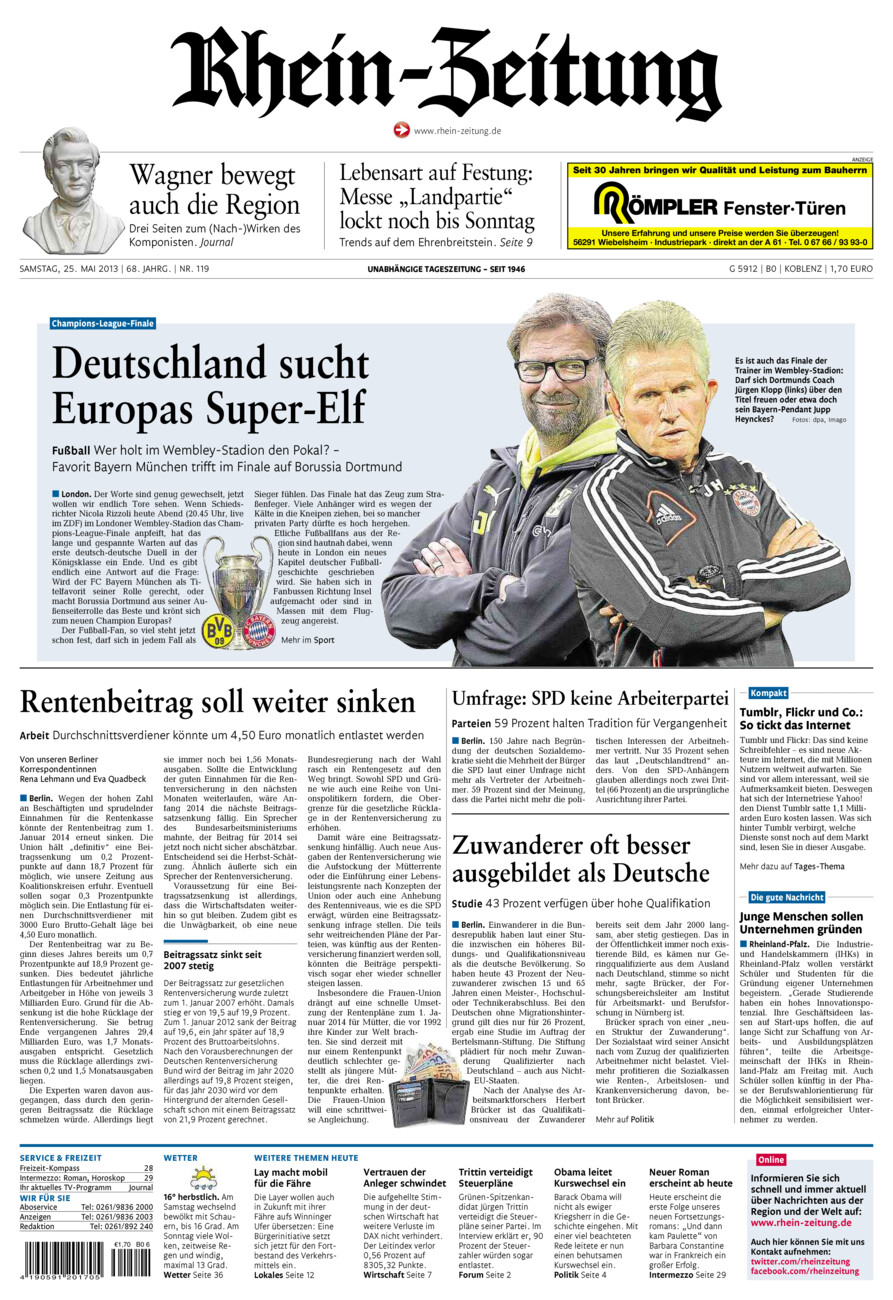 Rhein-Zeitung Koblenz & Region vom Samstag, 25.05.2013