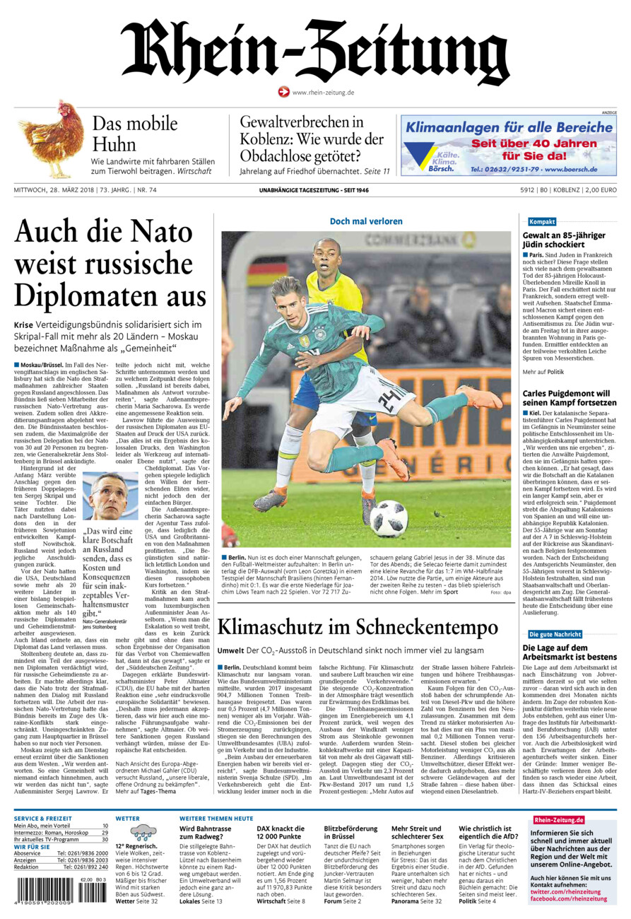Rhein-Zeitung Koblenz & Region vom Mittwoch, 28.03.2018