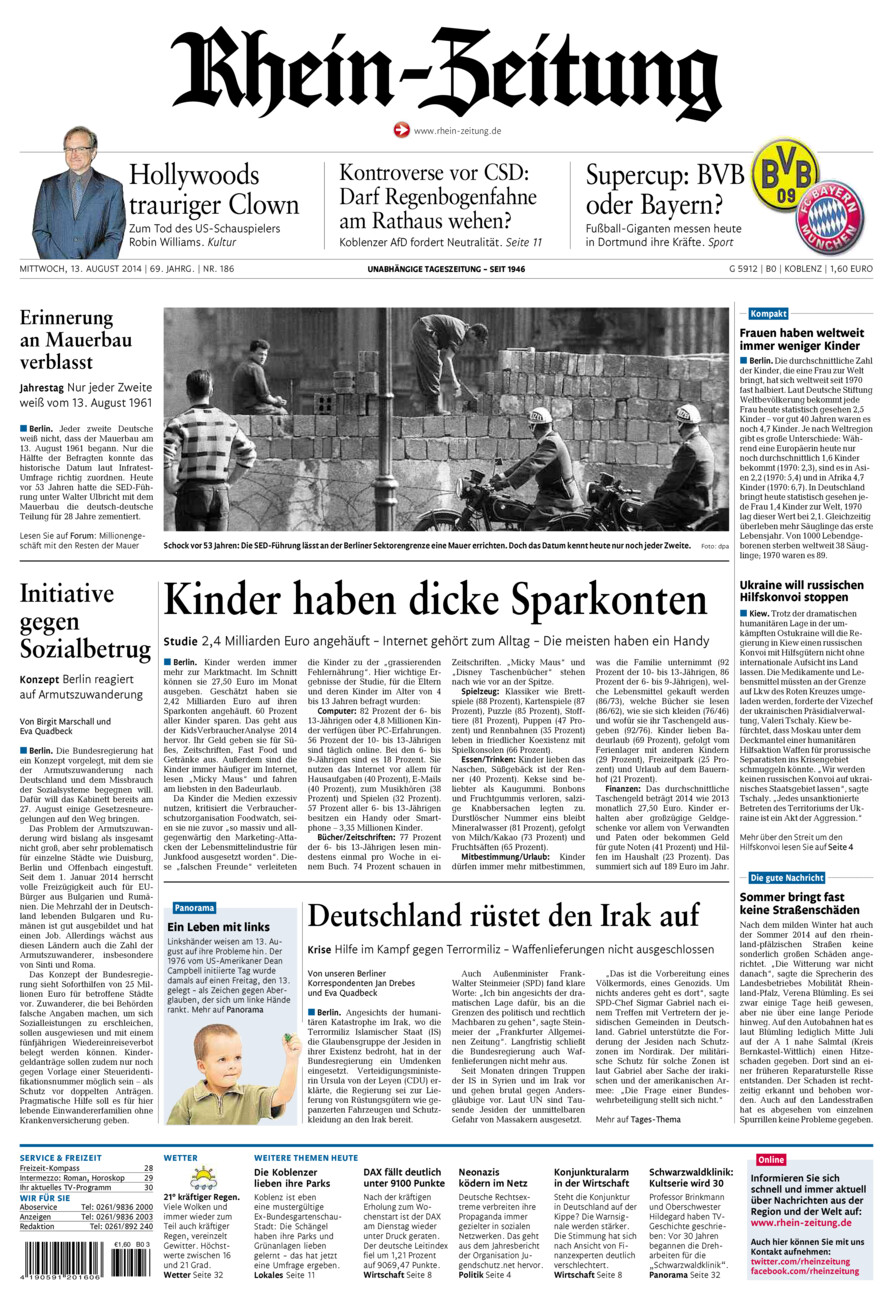 Rhein-Zeitung Koblenz & Region vom Mittwoch, 13.08.2014