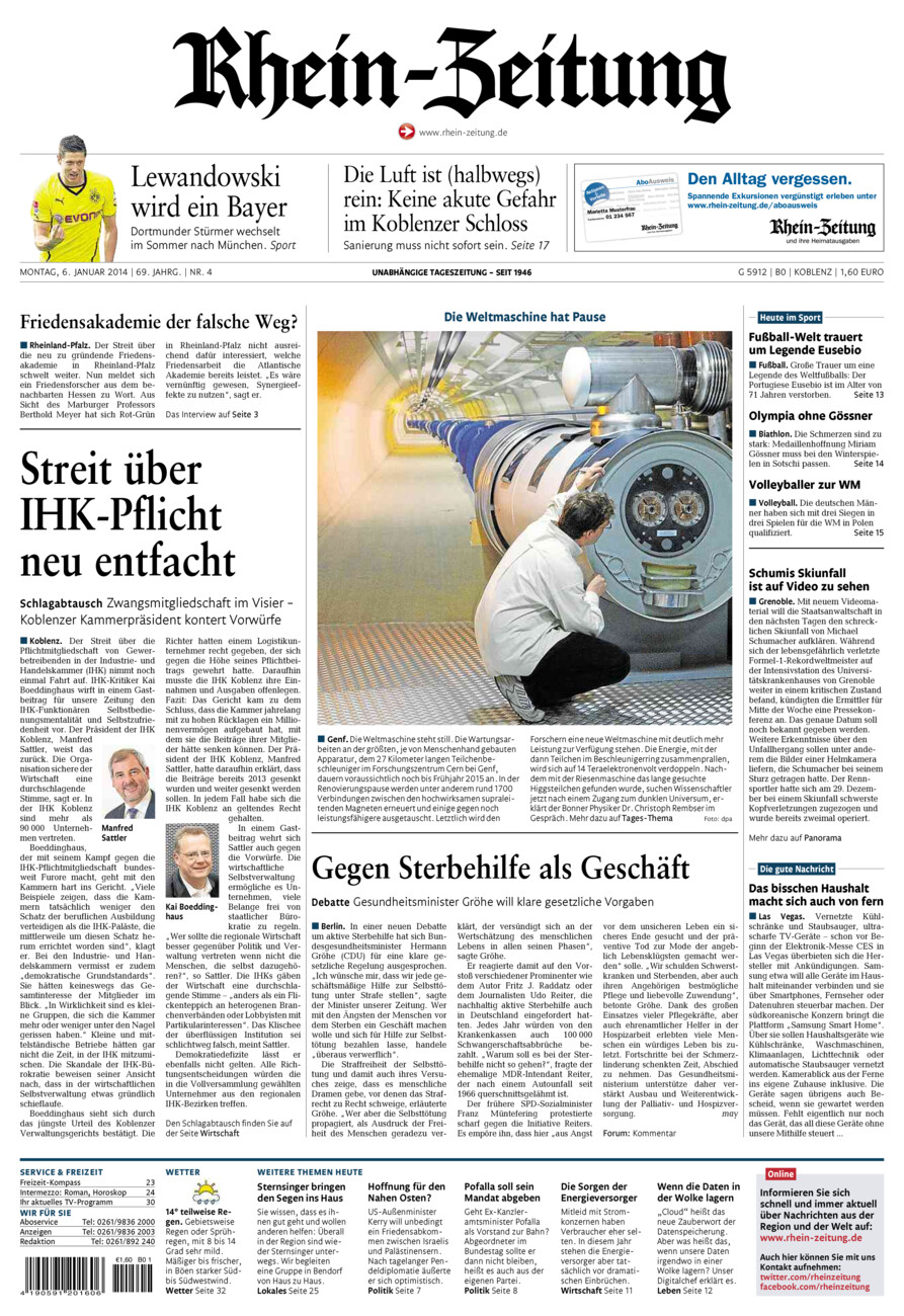Rhein-Zeitung Koblenz & Region vom Montag, 06.01.2014