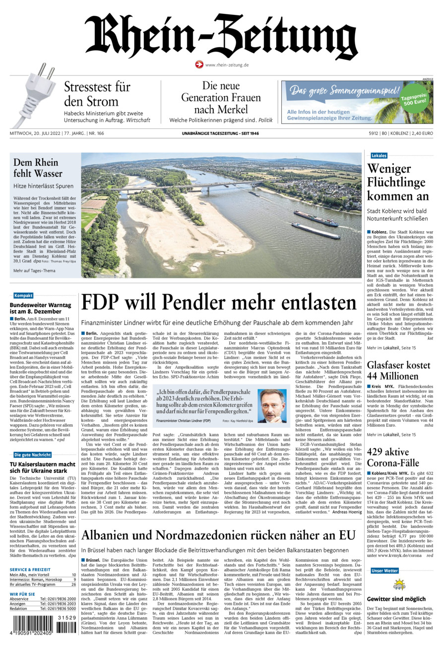 Rhein-Zeitung Koblenz & Region vom Mittwoch, 20.07.2022