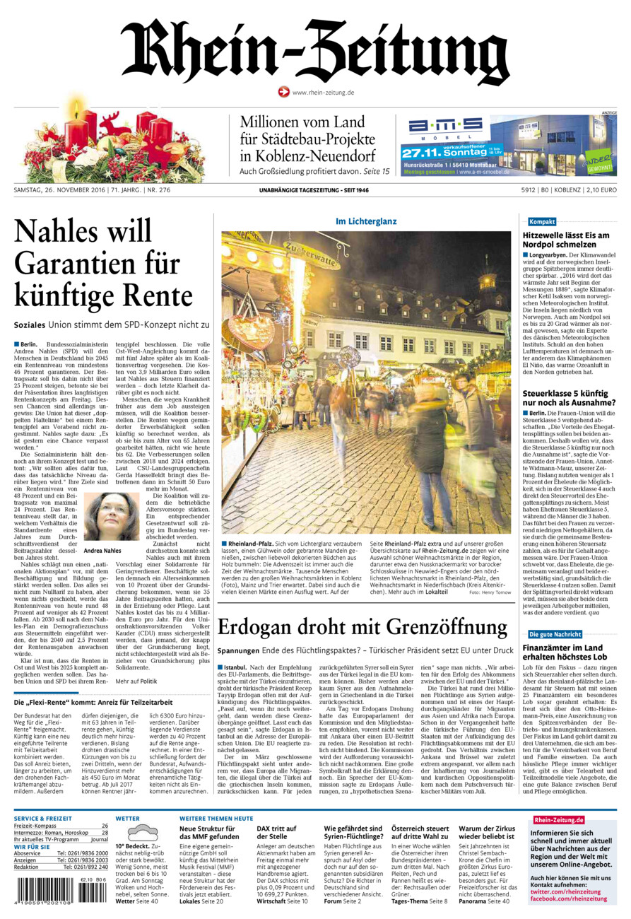 Rhein-Zeitung Koblenz & Region vom Samstag, 26.11.2016
