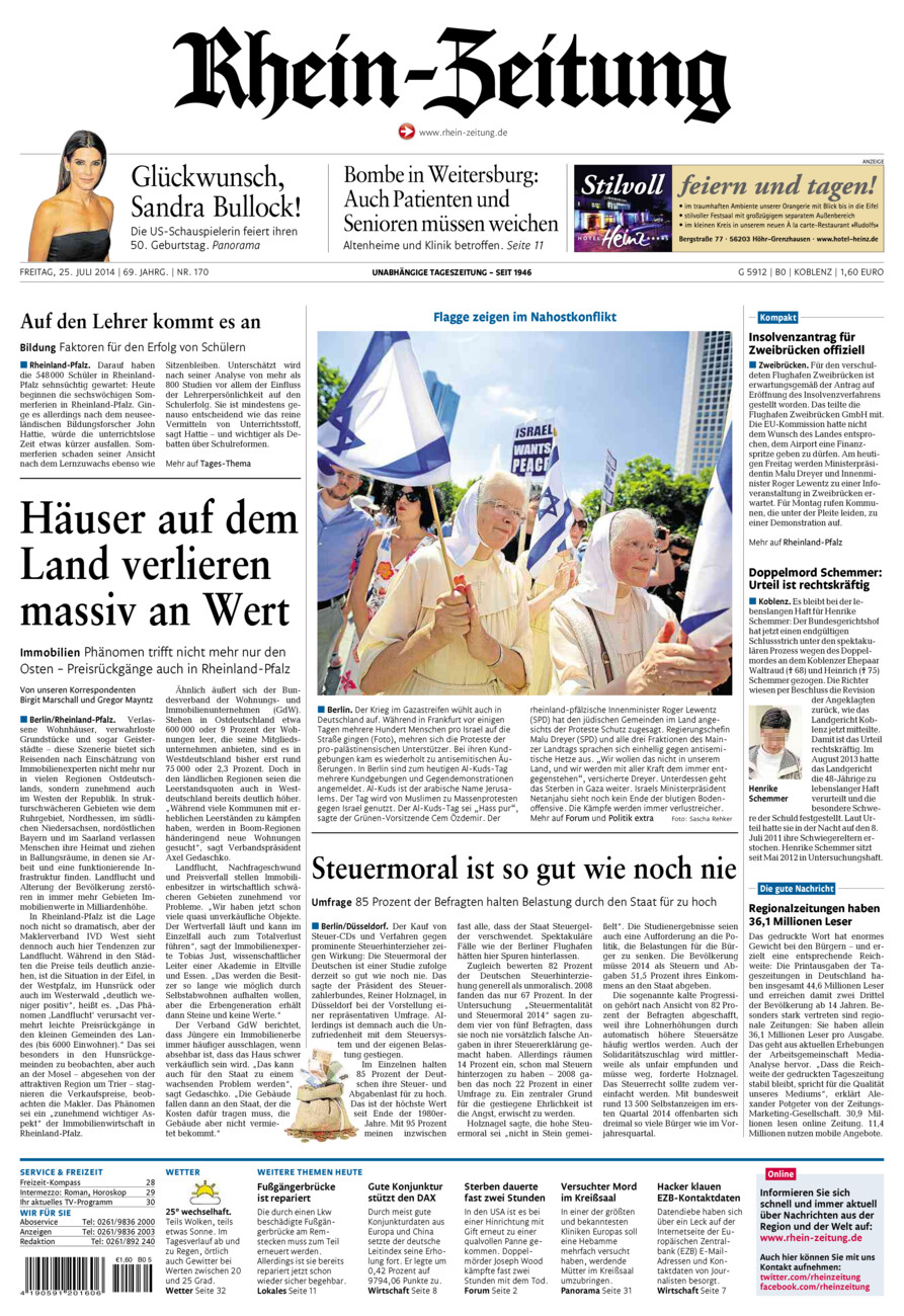 Rhein-Zeitung Koblenz & Region vom Freitag, 25.07.2014